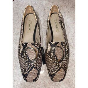 Massimo Dutti Snakeskin Print Loafers With Gold Buckle Detail Size EU 39 Womens